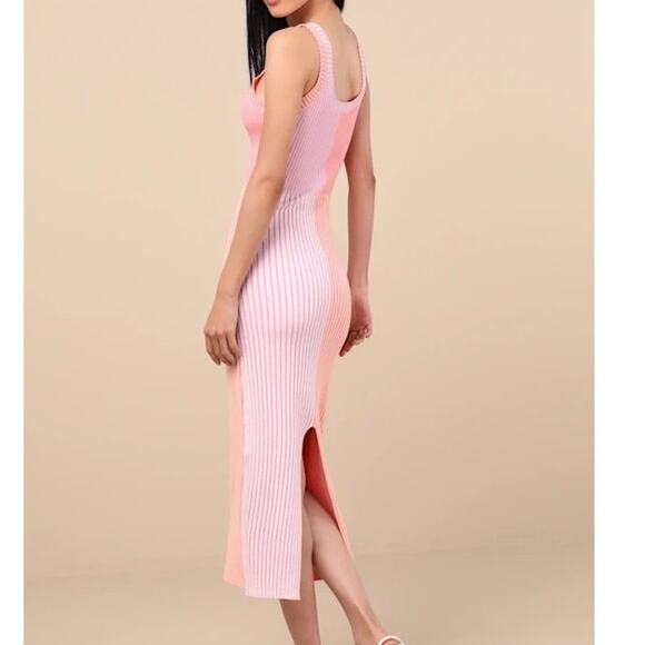 Lulus NWOT Radiant Personality Pink Color Block Ribbed Knit Sweater Midi Dress - Picture 7 of 9